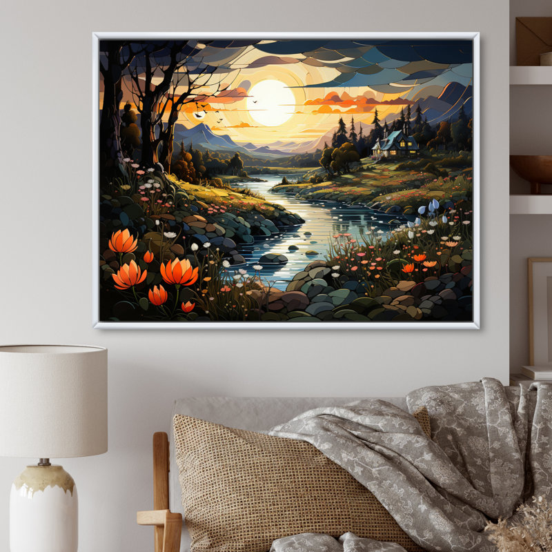 «Peach Lakehouse Journey Begins III», reproduction sur toile, 12" H x 20" W, Cadre flottant blanc