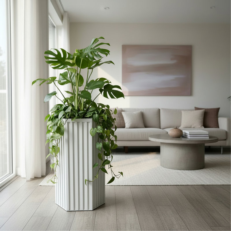 Hexagon Column Planter LG - White, 30.25" H x 16.5" W x 14.38" D, White