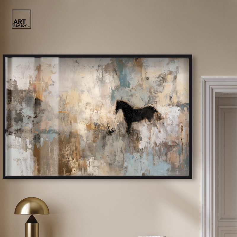 Décoration murale rétro Spirit Horse Shadowbox par Art Remedy, cadre noir, 55 x 37, H 37 po x l 55 po, Structure noire