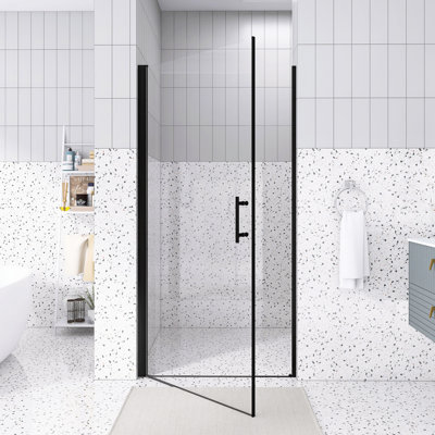 36"X 72" Pivot Shower Door | Matte Black Aluminum Frame | Half Frame | 1/4 Inch Tempered Glass With Explosion-Proof Film | Stainless Steel Handle