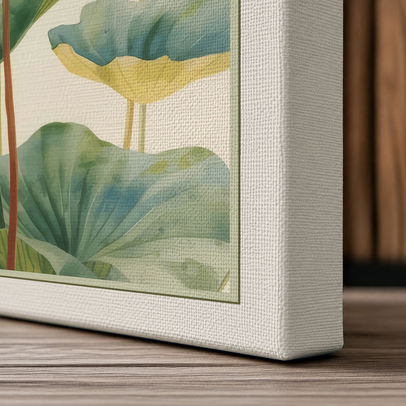 Lotus and Songbird Japandi - Wrapped Canvas, 18x12 - 45.7 x 30.5 cm, Cream Border