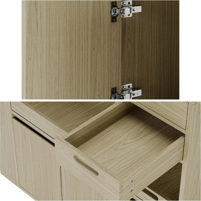 Comptoir de cuisine extensible et support à micro-ondes de 99 à 170 cm, table pour îlot à grain de bois avec rangement pour tiroir, séparateur de pièce pour le salon