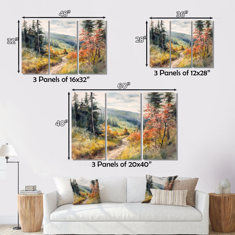 «Little Road In Mountain Landscape VII», reproduction sur toile 3 pièces, H 40 po x l 60 po x P 1 po
