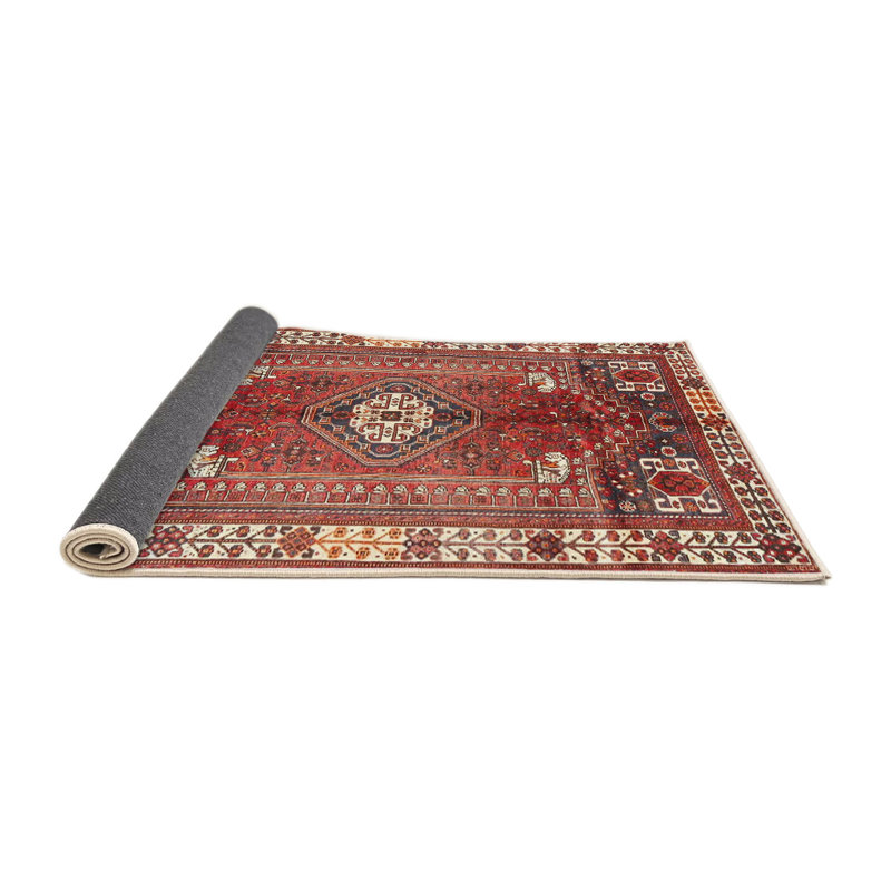 Tapis oriental rouge / noir / beige, Rond 7 pi