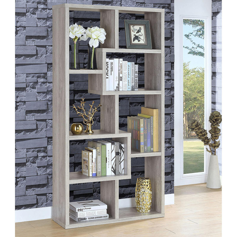 Bibliothèque Lawton Grey Driftwood, Bois flotté, (7 tablettes) H 70,75 po x l 35 po x P 11,75 po