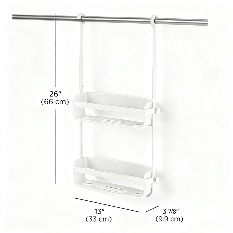 Serviteur de douche Flex avec 2 tablettes, tablette de baignoire et organisateur de salle de bain (blanc)