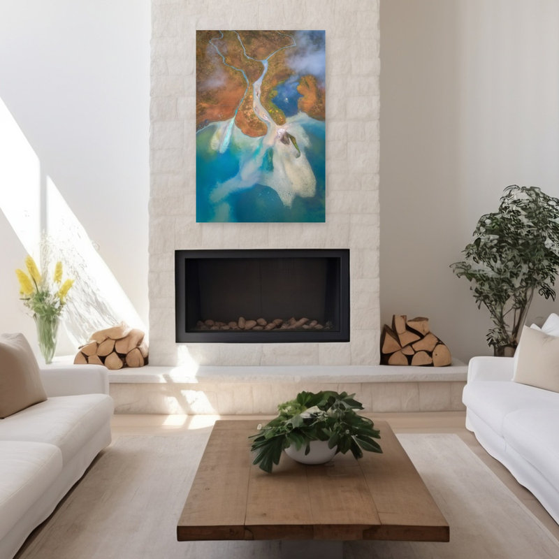 Rivière Delta, motifs abstraits, paysage serein coloré, art mural, H 48 po x l 32 po