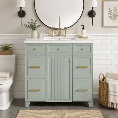 Meuble-lavabo de salle de bain de 91 cm (36 po) avec tiroir à double profondeur pour séchoir à cheveux