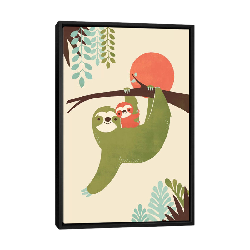 «Mama Sloth», impression sur toile, H 26 po x l 18 po x P 1,5 po, Pas de tapis, Toile avec cadre noir