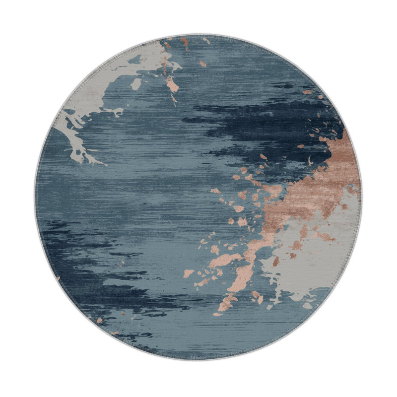 Tapis intérieur et extérieur gris Watercolor, Rond 5 pi