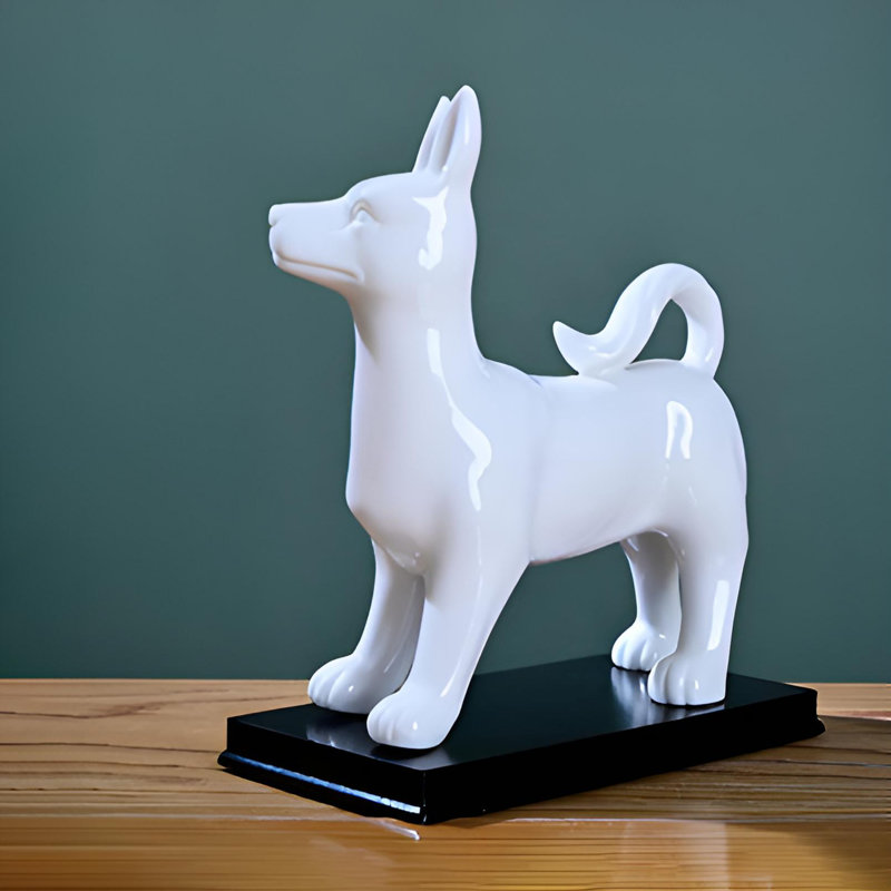 Statue de chien porte-bonheur - Céramique artisanale lisse