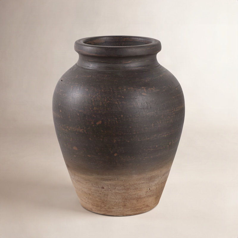 Terre cuite, cruche traditionnelle 10 po, ronde, Noir / brun