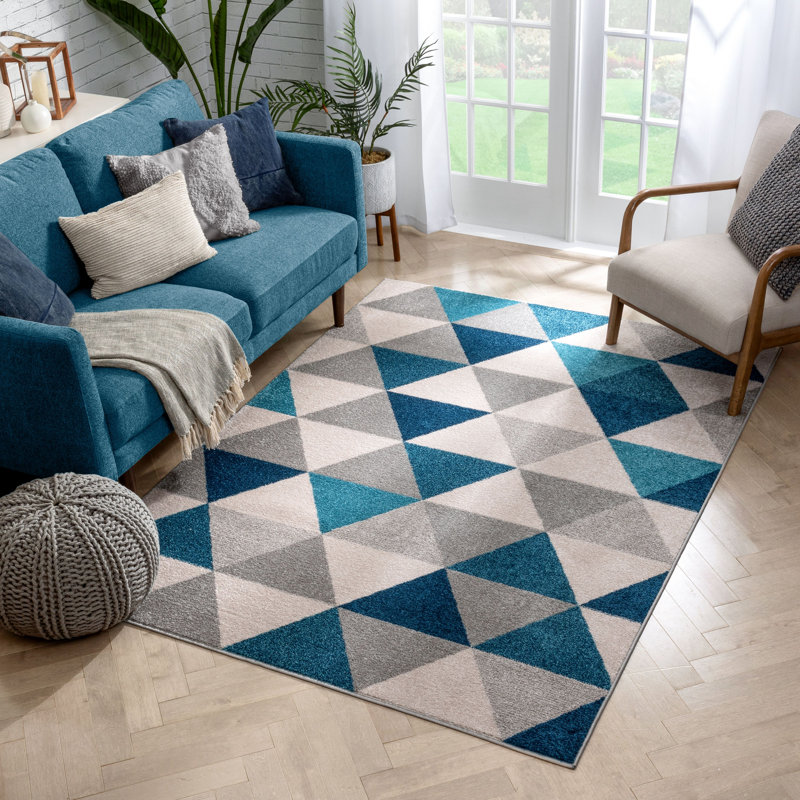 Rivka Power Loom Blue/Grey/Cream Rug, Rectangle 120 x 160cm