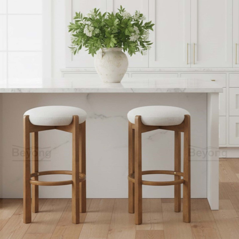 Ensemble de 2 tabourets de bar rembourrés en bois Tara