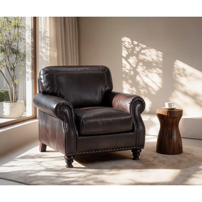 Ellard Genuine Leather Rolled Arm Accent Chair