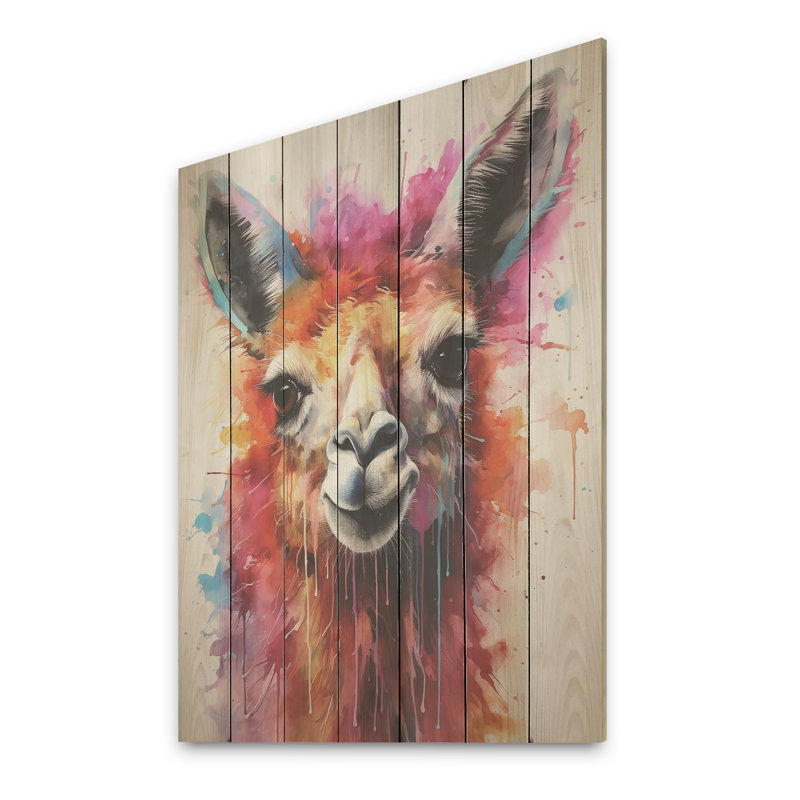 Portrait d'un lama excentrique - lama sur bois, H 32 po x l 24 po