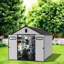 Remise de rangement extérieure 8 pi x 12 pi, construction en PP durable à double couche, renforcée d'acier, ventilée avec des puits de lumière et des portes verrouillables pour l'équipement de pelouse, les outils et le rangement de jardin