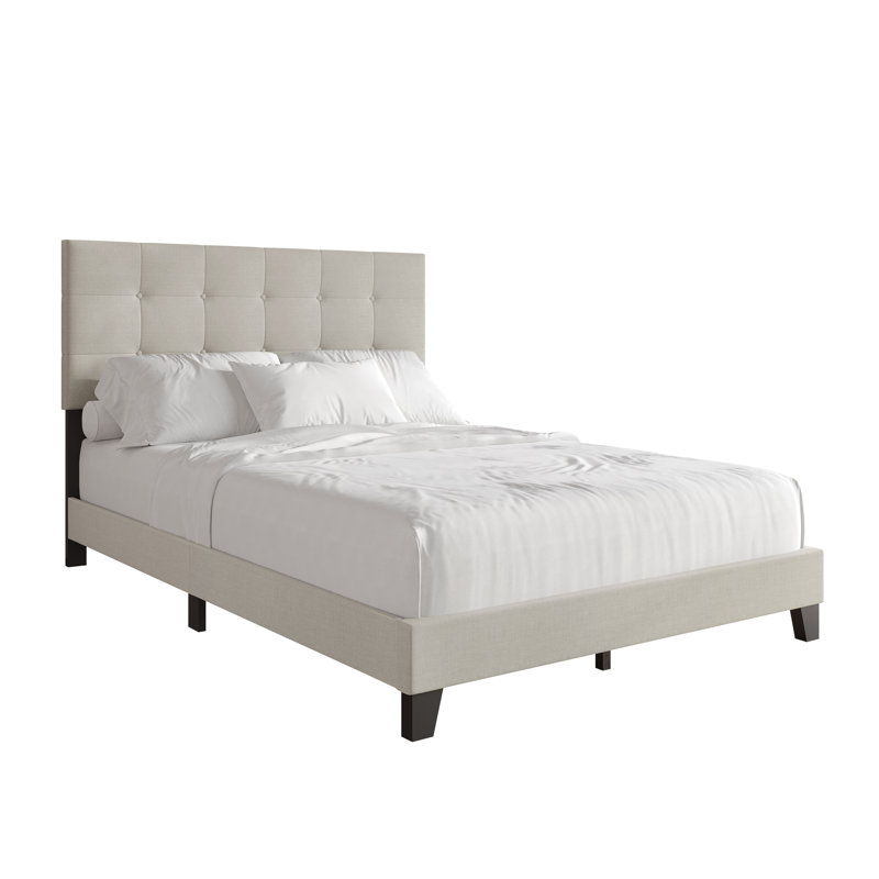 Lit plateforme en lin gris chaud, Lit simple, Gris chaud