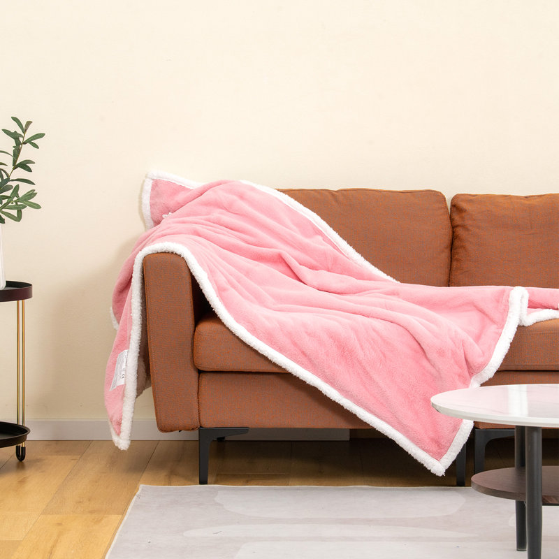 Adilee Heated Blanket with Fringe, Pink
