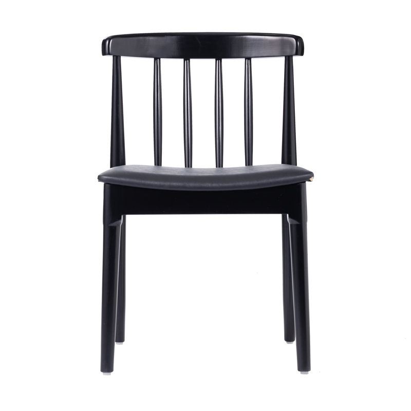 Lastasha Commercial Grade Solid Wood Dining Chair with Slatted Backrest and Vinyl Seat, Black, Black