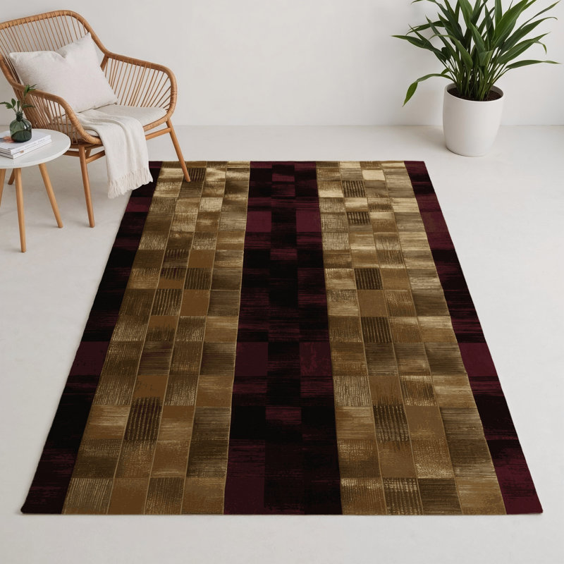 Tapis d'intérieur et d'extérieur à carreaux brun, Rectangulaire 3 pi x 5 pi