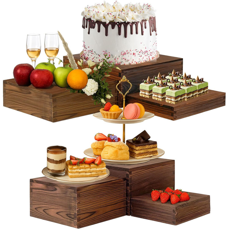 Ensemble de 6 élévateurs en bois rustique, présentoirs en bois multi-hauteur pour buffet