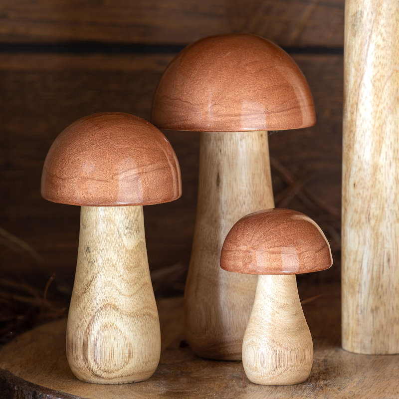 Lacquer Topped Mushroom, 5" H x 2.5" W x 2.5" D, White/Brown