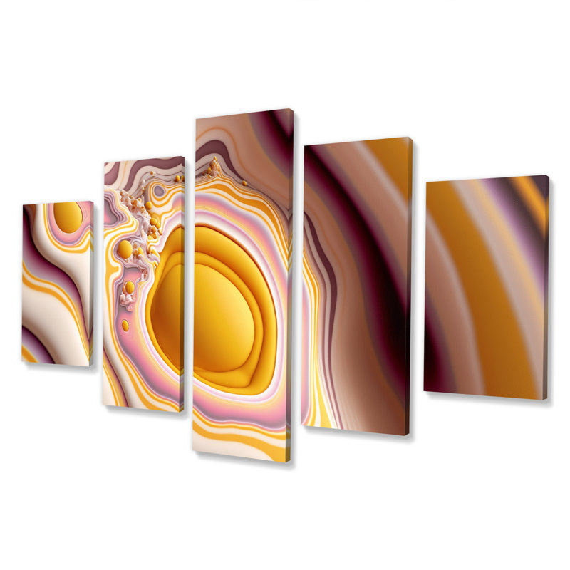 Liquide agate mauve dorée I - décoration murale formes abstraites - 5 panneaux