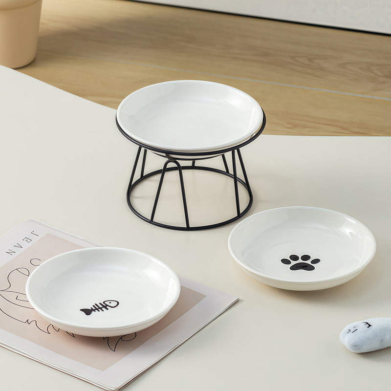 Bol pour chat surélevé en céramique avec support en métal, plat pour animaux de compagnie surélevé anti-vomit Whisker