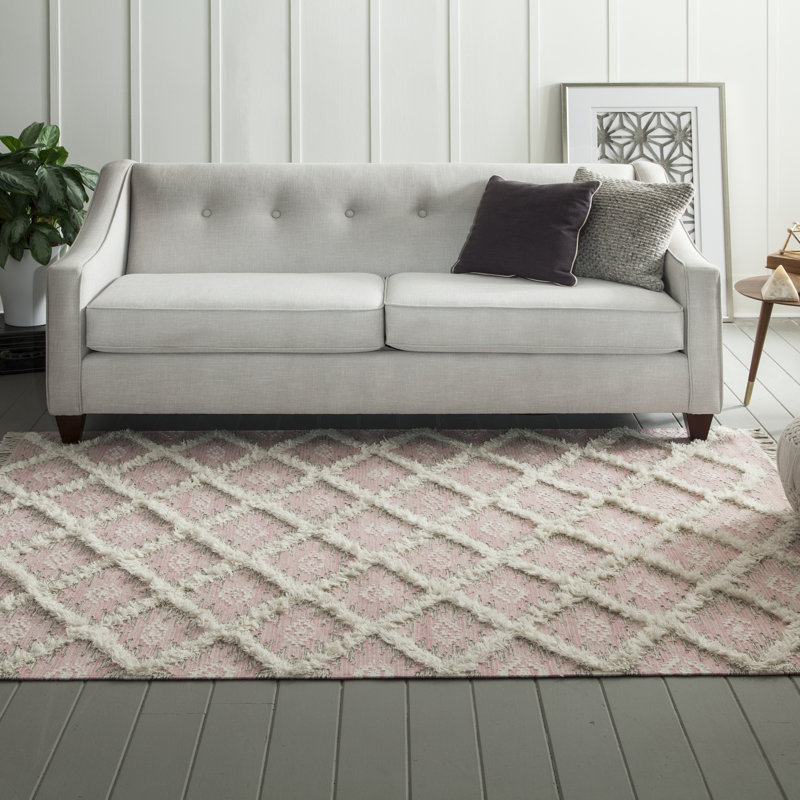 Wool Geometric Area Rug in Pink, Rectangle 8'10" x 11'10"
