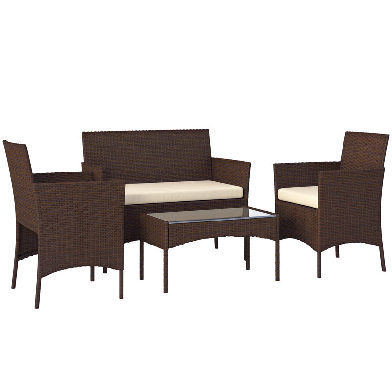 Rattan Sofa Set, Beige, Brown