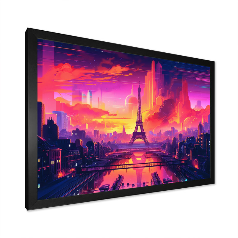 «Futuristic Paris Eiffel Tower Scenery I», reproduction sur toile, H 34 po x l 44 po x P 1,5 po, Cadre simple noir