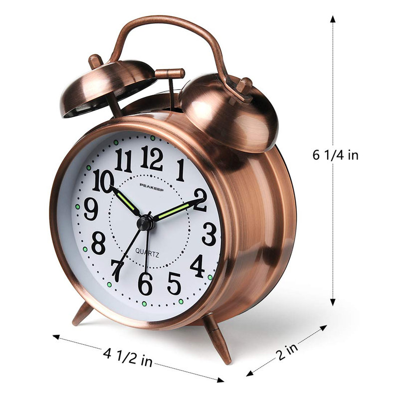 Réveille-matin analogique à quartz en métal, Or rose