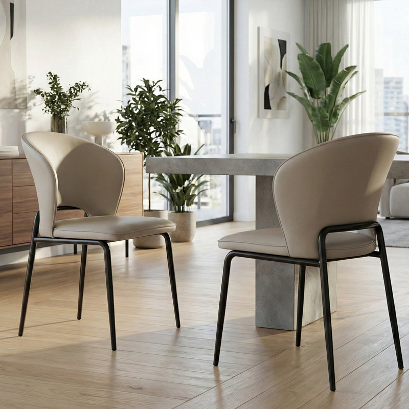 Ensemble de 2 chaises de salle à manger modernes en similicuir gris et chaises d'appoint rembourrées avec pieds en métal robustes