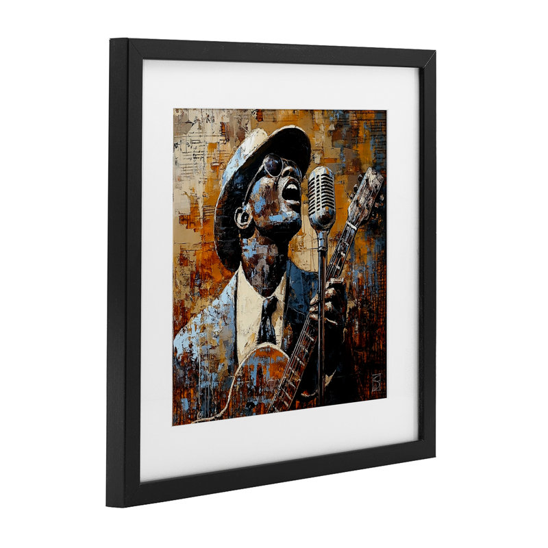 «Passionate Blues Singer», reproduction d'art sous verre, conception de Sara Culpepper, H 16 po x l 16 po, Cadre noir minuit
