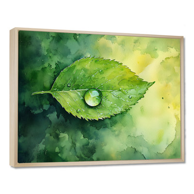 Goutte d'eau verte sur feuille II - feuilles, art mural