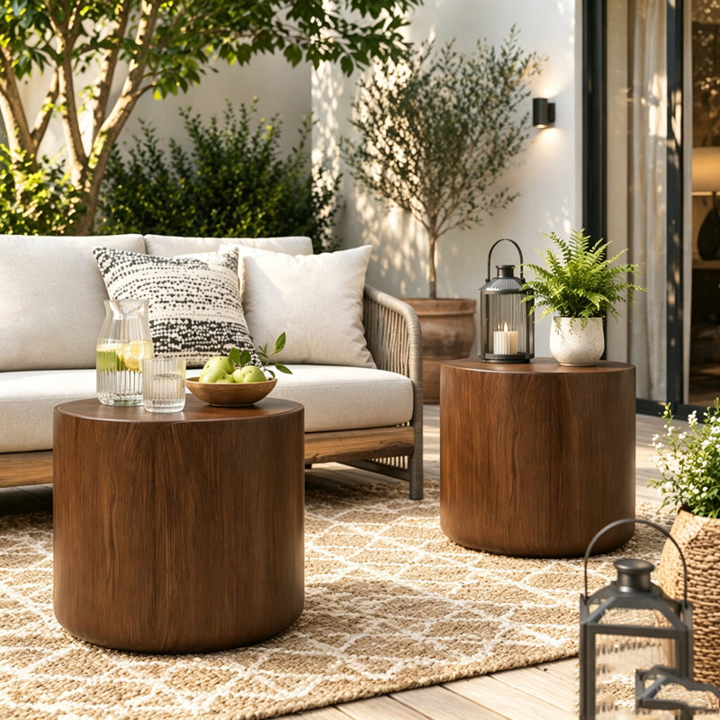 Ensemble de tables d'appoint rondes pour l'extérieur et l'intérieur (2 pièces), Brown-2pcs