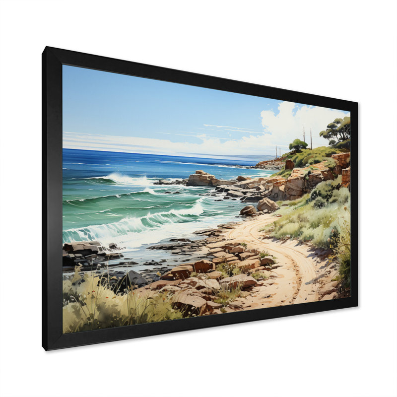 «Biddeford Rocky Beach Coastal Pathway», reproduction sur toile, H 24 po x l 32 po x P 1 po, Cadre simple noir