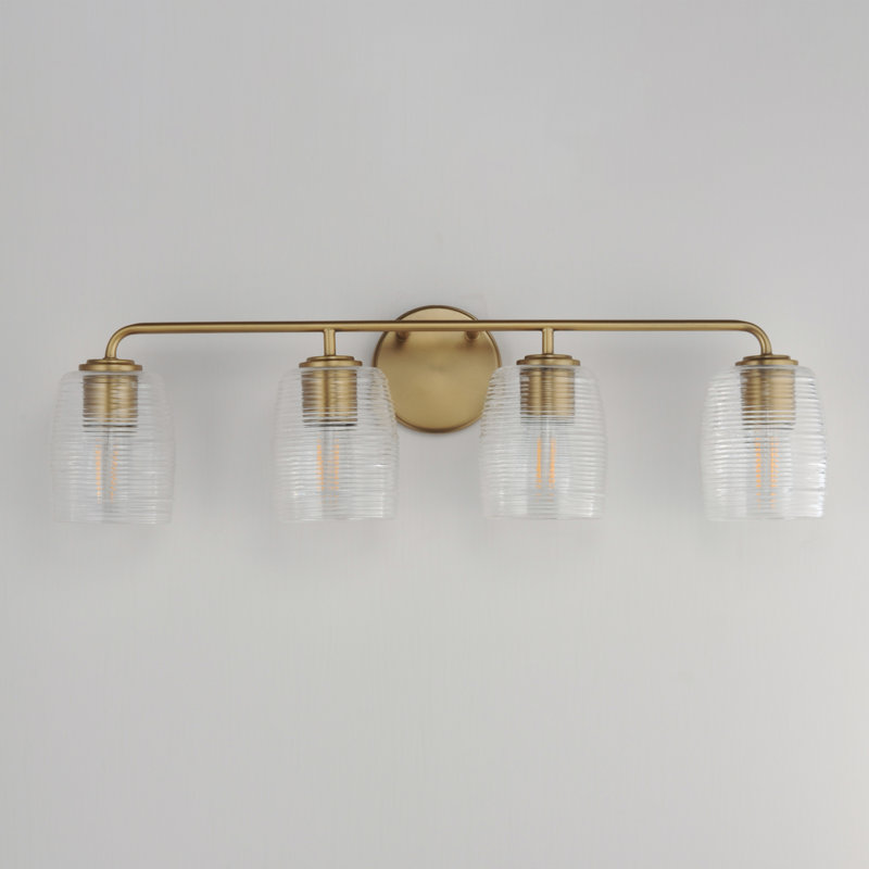 Meuble-lavabo miel, 30,5 po de largeur, Laiton vieilli naturel, Quatre lumières