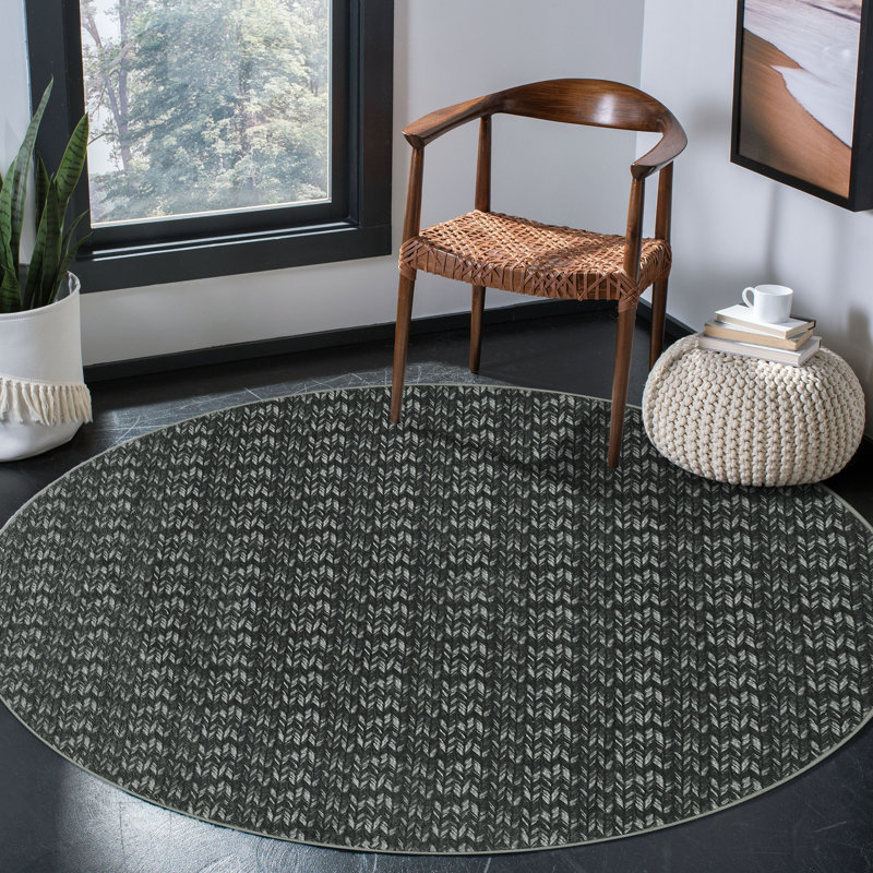 Washable Round Rug 4x4 Circle Modern Solid Color Floor Mats, Small Braided Print Accent Carpet with Non-Slip Backing, Soft Low Pile Throw Rug for Living Room, Bedroom, Black
