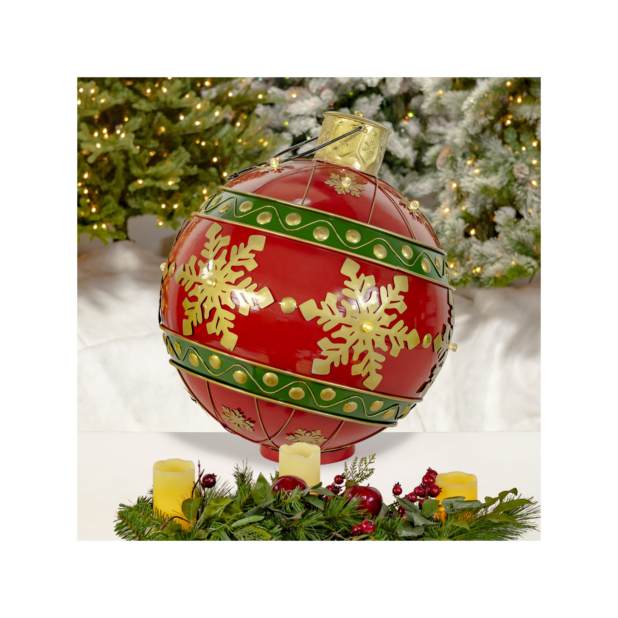 28.5" Tall Oversized Metal Christmas Ball Decoration with LED Lights