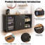 Longue armoire à café avec espace réfrigérateur, armoire à vin moderne avec rangement et prise de courant, buffet avec portes cannelées pour la maison, 70,1 pouces, noir-488668876
