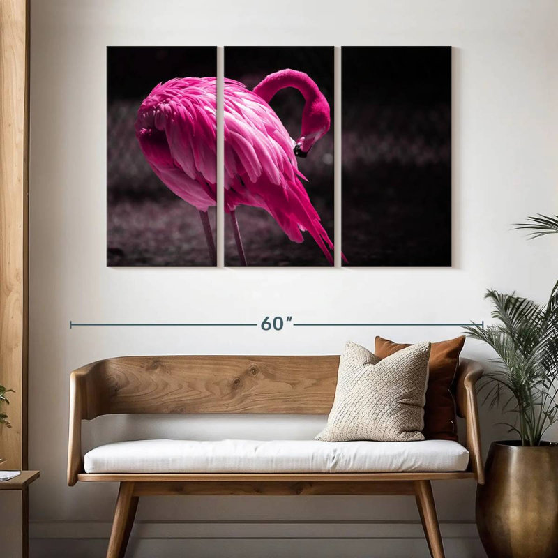 Beautiful Preening Flamingo, 32" H x 50" W