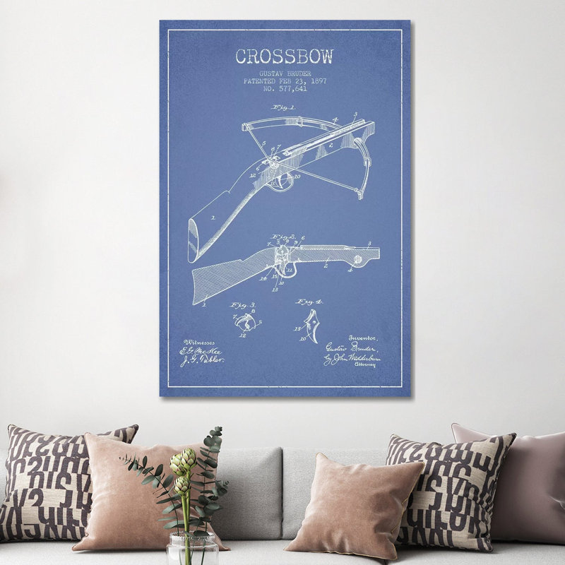 Gustav Bruder Crossbow Patent Sketch (Light Blue) by Aged Pixel - Wrapped Canvas Gallery-Wrapped Canvas Giclée