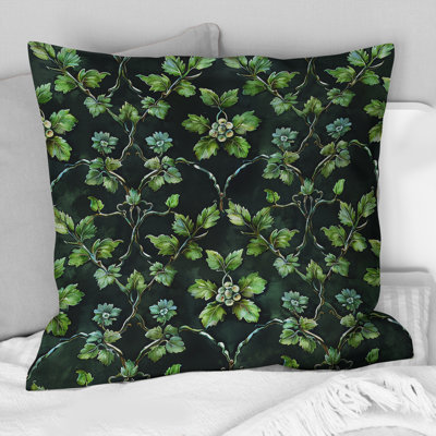 Vignes noires et vertes I - Coussin décoratif moderne