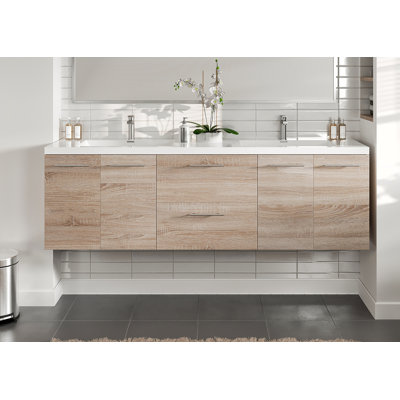 Aberdeen 72'' Wall Mounted Double Bathroom Vanity with Acrylic Vanity Top