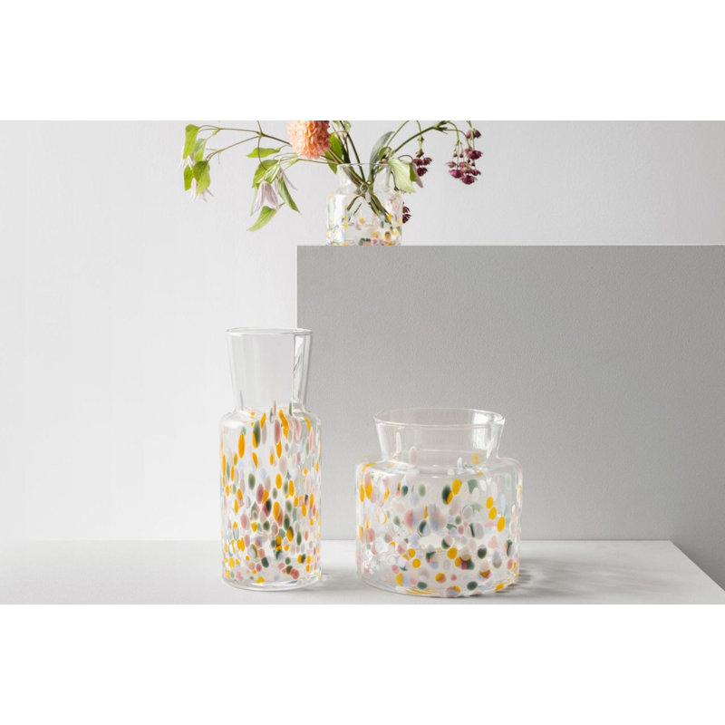 Tall Clear Glass Vase with Multicolor Floral Design