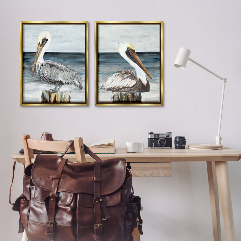 «Beachfront Pelican Log», ensemble de 2 toiles flottantes encadrées par Julie DeRice, H 21 po x l 17 po