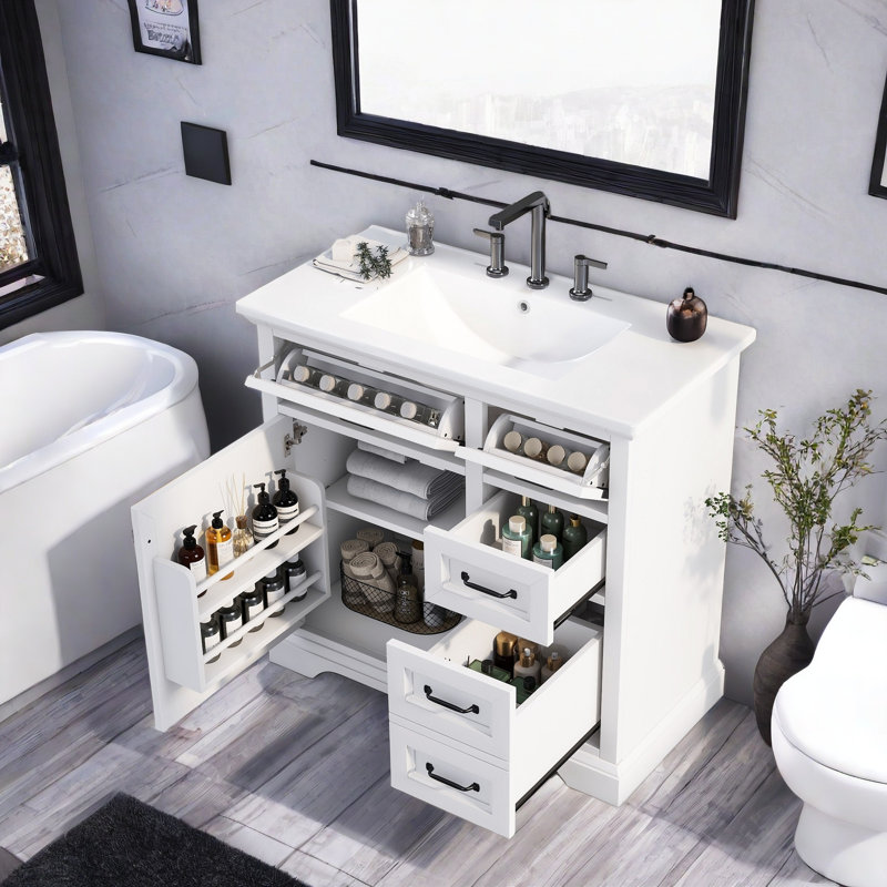 Meuble-lavabo 36 po avec comptoir en céramique, Blanc