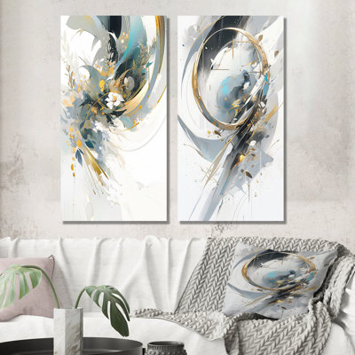 «Turquoise and Gold Mosaic Echoes», 2 pièces